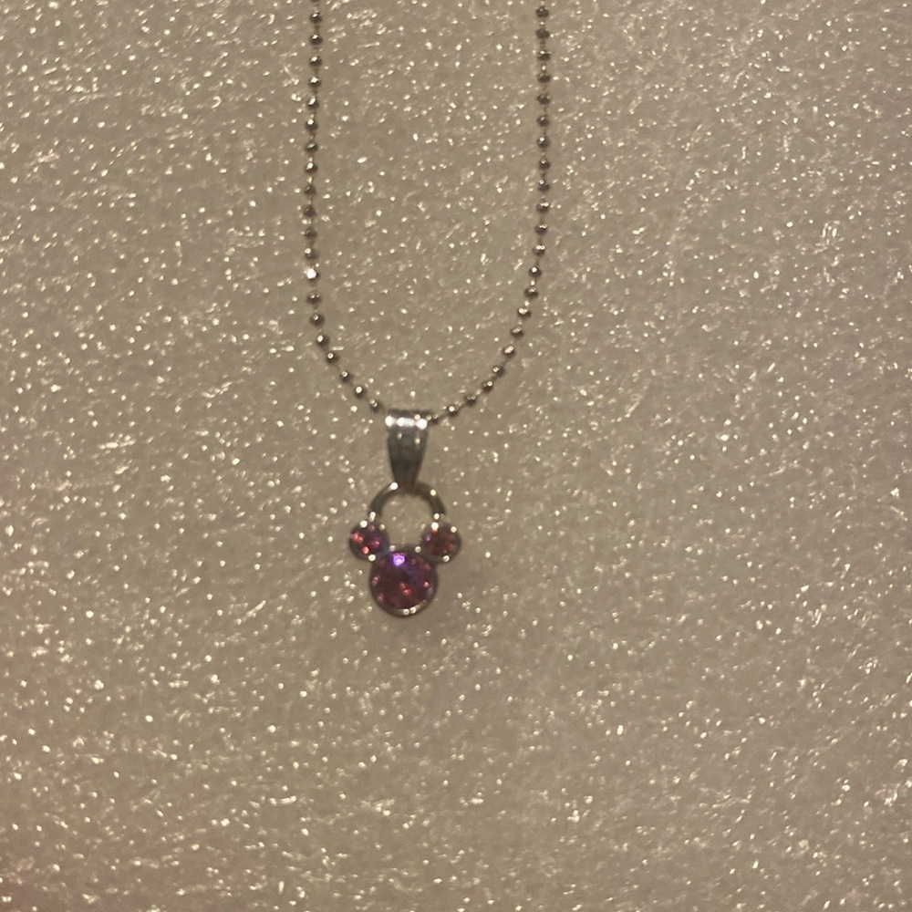 NWOT Disney Mickey Silver and with pink Swarovski crystal Pendant Necklace